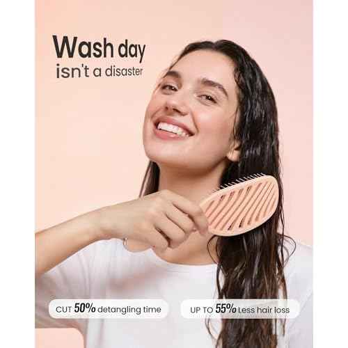 AIMIKE Detangling Brush, Wet Dry Vented Detangler Brush w/Soft Bristles, Pain-Free Detangle Hairbrush Loosens Stubborn Tangles, Extra Gentle on Sensitive and Fine Hair, for Women & Kids