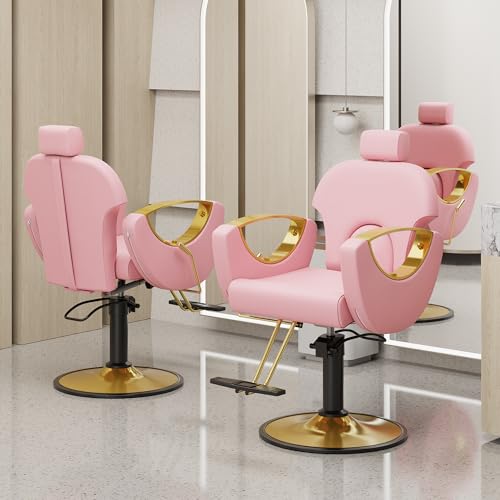 LOUVIXA Barber Chair Height Adjustable Hydraulic Salon Chair Pink