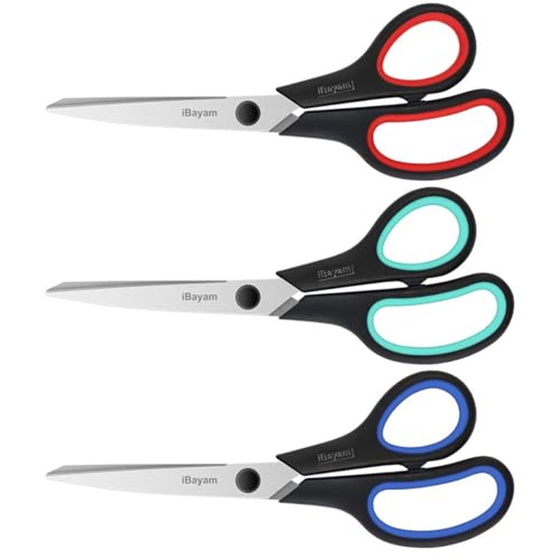 iBayam 8.5" Heavy Duty All-Purpose Scissors - 3-Pack with Comfort Grip