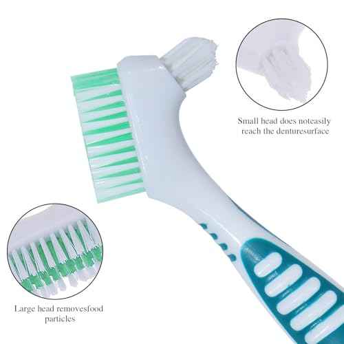 2Pcs Denture Brush False Teeth Toothbrush with 1 White Carrying Case, Effective Denture Cleaning Brush with Multi-Layered Soft Bristles,Green and Purple