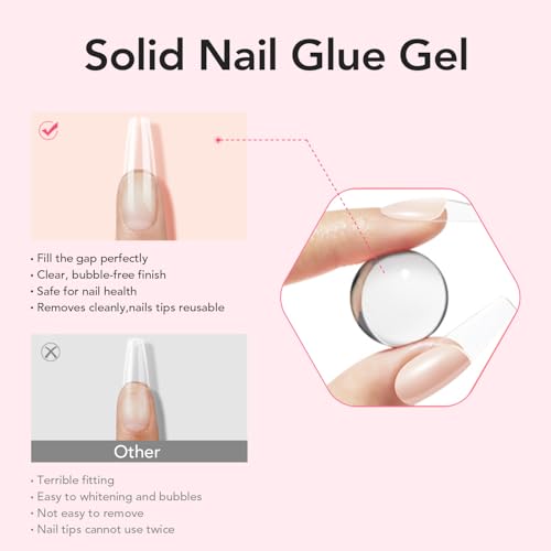 Curvlife 15g Clear Soft Gel Nail Glue for Press On Nails & Nail Tips - 3 in 1