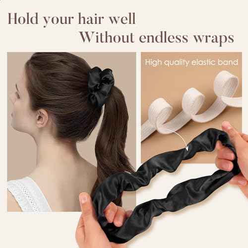 LULUSILK Silk Scrunchies for Hair Sleep, 100% Real Mulberry Silk, No Damage Hair Ties for Women and Girls, Classic Black, Pack of 3