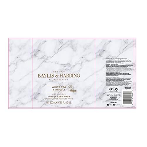 Baylis & Harding Liquid Hand Soap Wash with Dispenser, Elements, White Tea & Neroli, 16.9oz/500ml (3-Pack)