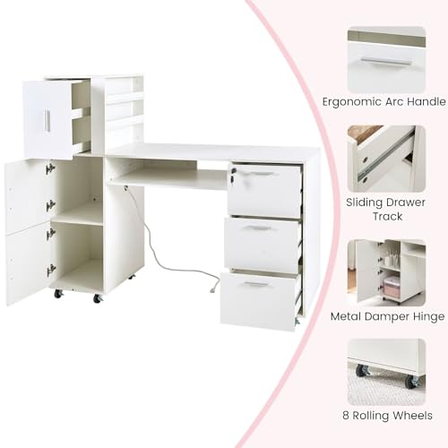 Professional Nail Manicure Table with Storage & Power Outlets
