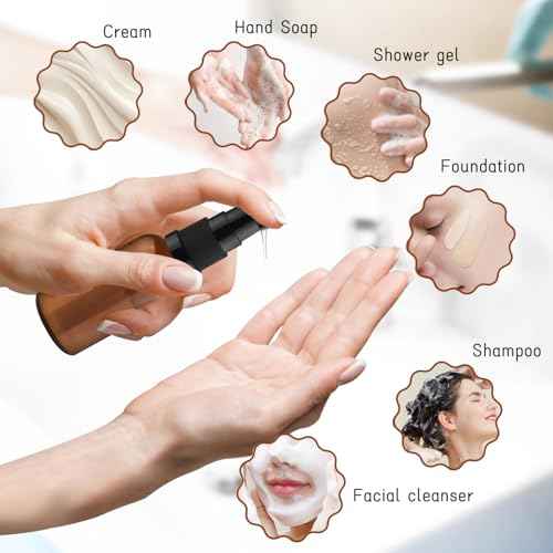 10 Pack Empty Amber Glass Pump Bottles Refillable Cream Lotion Bottles Travel Cosmetic Dispenser Bottle for Sample,Liton,Cream,Liquids Aromatherapy and More (30ml/1oz)