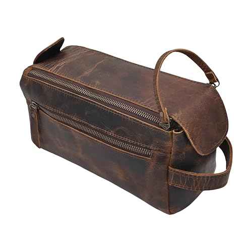 Genuine Buffalo Leather Toiletry Bag Handmade Vintage Distressed Dopp Kit Waterproof Travel Shaving & Cosmetic Organizer Unisex Small