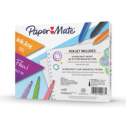 Paper Mate Pens Variety Pack, InkJoy Retractable Gel Pens, Flair Felt Tip Pens, 28-Count, Assorted Colors, Smooth Writing, Fast Drying