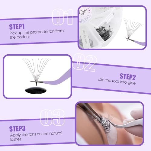 Wendy Lashes Premade Fans, 500PCS Professional Volume Eyelash Extensions,9-16mm Mixed Lengths, D Curl, Black Matte, Thin Base, Easy to Apply, Natural Soft Look