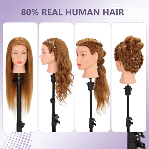 80% Human Hair Mannequin Head 26-28" with Clamp for Braiding