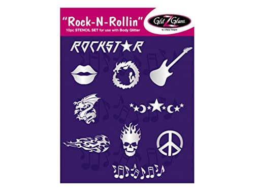 Glitter Tattoo Stencil Set - 10 Rock N Roll Designs