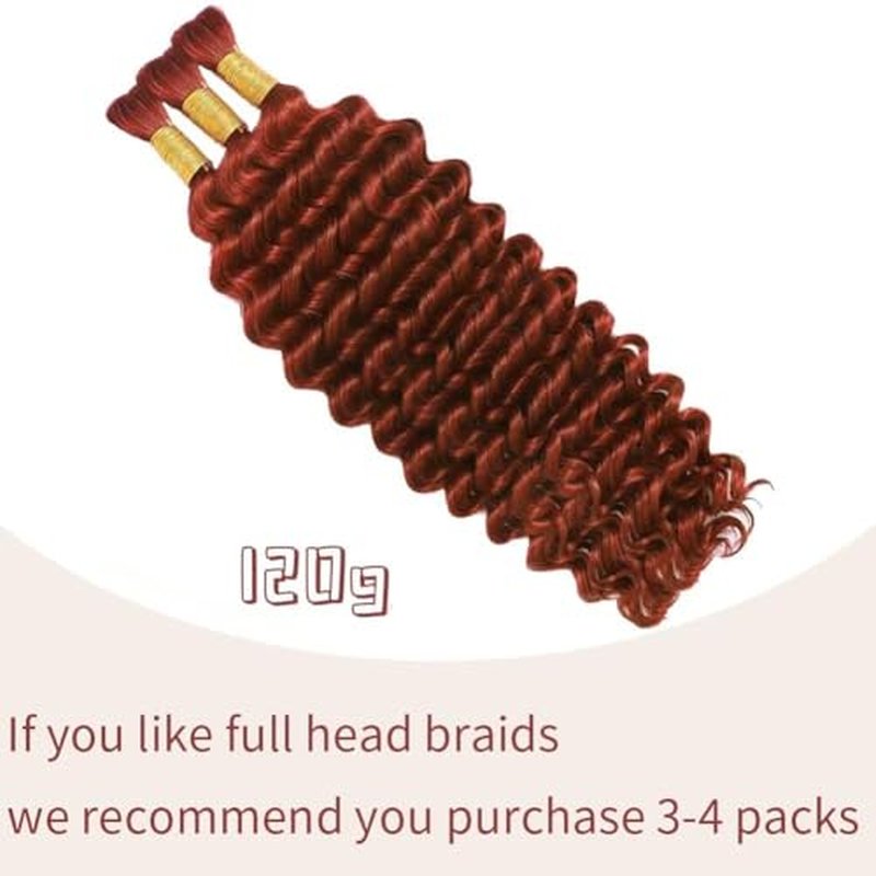 350 Burgundy Boho Human Braiding Hair 120g Deep Wave