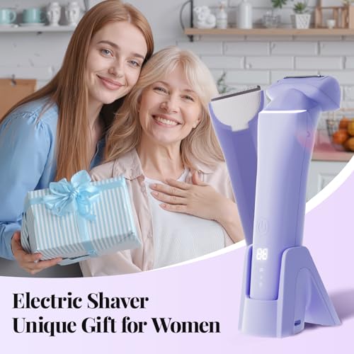 Krofaue 2-in-1 Electric Bikini Trimmer for Women, Rechargeable Wet & Dry Shaver for Body and Pubic Hair, Waterproof Razor for Legs, Underarms & Bikini Line with LED Display
