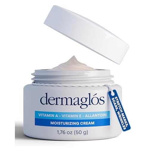 Dermaglos Moisturizing Cream | Vitamin A (Retinoids), Vitamin E & Allantoin | Rich Moisturizer for Wrinkles, Stretch Mark Prevention, Tattoo Aftercare, Scar cream, Hydration for Smooth Skin | 1,76 oz