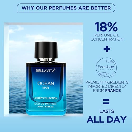 BellaVita Luxury OCEAN Eau de Parfum for Men 100ml - Fresh, Long-Lasting Fragrance
