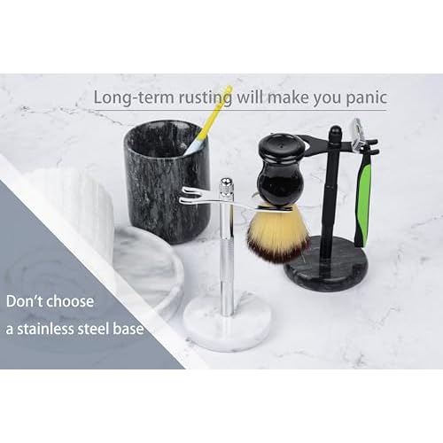 Razor and Brush Stand,Marble Base Razor Holder is More Stable,the Base Will Not Rust and the Fitted Protective Spacer Protects Your Countertop.Better Decoration as a Gift(White)