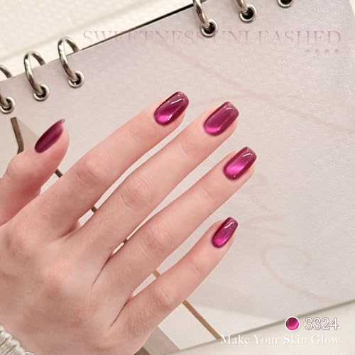 GAOY Pink Cat Eye Gel Nail Polish Set - 6 Colors with Magnet Tool