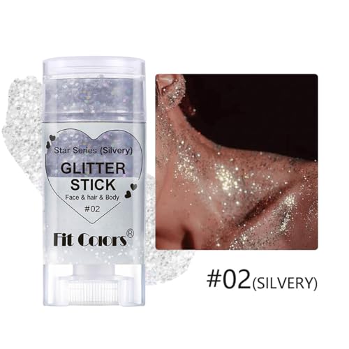 2Pcs Rainbow and Silvery Body Glitter Stick,Hair Face Glitter Gel Makeup for Women,Sparkly Mermaid Face Paint,Singer Concert Outfit Festival Rave