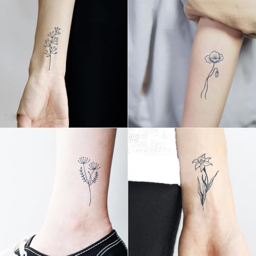 Semi Permanent Temporary Tattoos 24pc Minimalist Floral Waterproof