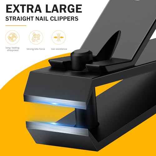 BEZOX Large Toe Nail Clippers for Thick Nails - Straight Edge Nails Clipper for Men, Toenails Clipper for Seniors, Heavy Duty Stainless Steel Fingernail Clippers for Women, Thick Toenails Tool - Black