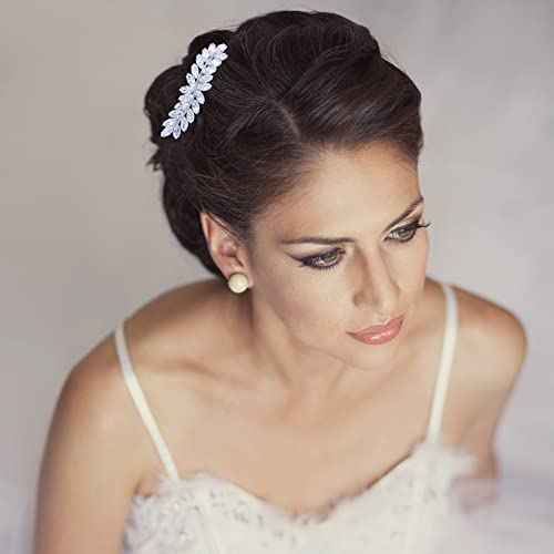 WHAVEL 2PCS Crystal Hair Barrettes for Women, Rhinestone Hair Clips Leaf French Barrette Wedding Hair Clips Bridal Hair Accessories for Women Bride Bridesmaid (Silver)