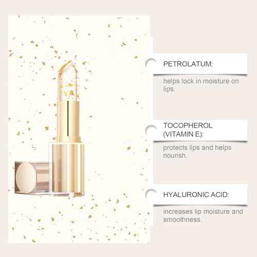 Transferproof Color Changing Lipstick,Gold Crystal Ph Lipstick Color Changing,Clear Lip stick That Changes Color,Long Lasting 24 Hours Moisturizing Glossy Shine Lip Gloss for Women (1pcs)