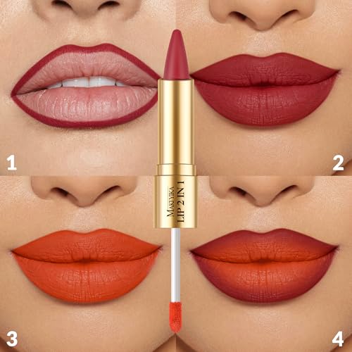 MAKI YIKA LGA01 Burgundy & Orange Matte Lip Liner & Liquid Lipstick Set