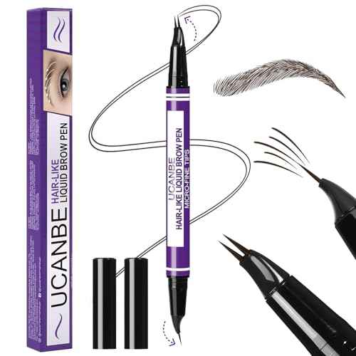 UCANBE Eyebrow Pen, Dual-Curved Eyebrow Pencils for Women, 2-in-1 Brow Pencil with 2-Fork-Tip & Precise Brush-Tip for Natural Hair-Like Brows, Waterproof Microblading Brow Pen Last 24Hrs(Black Brown)