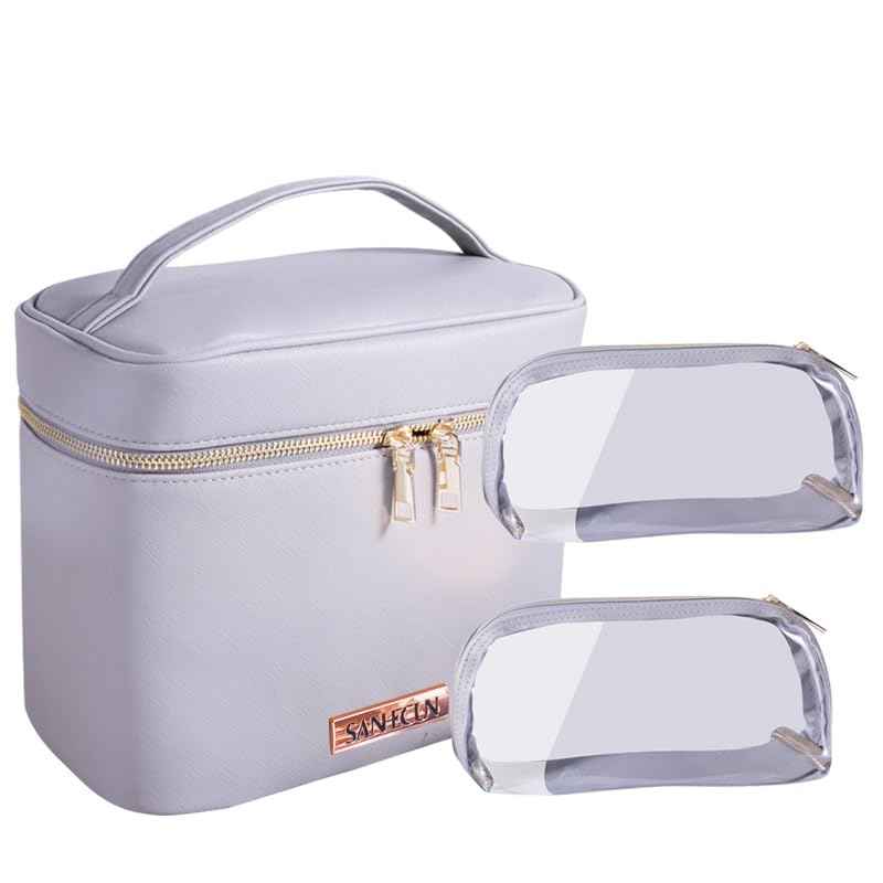 SANHECUN Travel Cosmetic Makeup Essentials Bag case Brush Case Wash Bag Cosmetic Pouch 3 Pcs Set Organization (3, Grey)