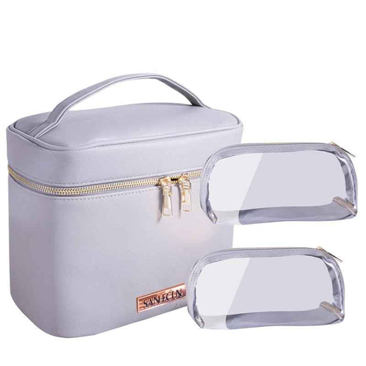 SANHECUN Travel Cosmetic Makeup Essentials Bag case Brush Case Wash Bag Cosmetic Pouch 3 Pcs Set Organization (3, Grey)