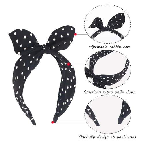 Women & Girls Polka Dot Bow Headbands Non-Slip Retro Hair Accessories