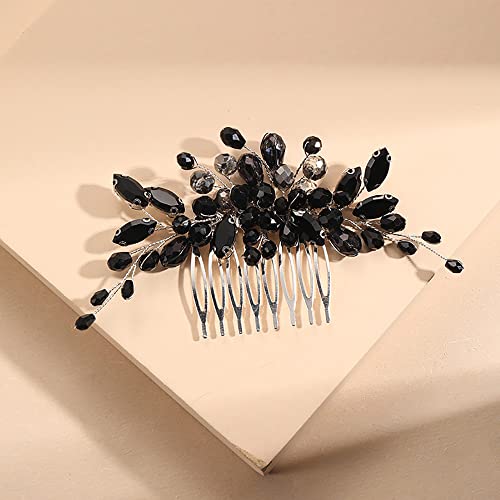 Black Teardrop Rhinestone Hair Comb - Bridal Wedding Hairpiece