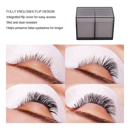 FOSA 10 Layers Acrylic Eyelash Storage Box, Magnetic Bottom Extension Grafting Tool with False Eyelashes Pallet Holder, Water (Tea Transparent)