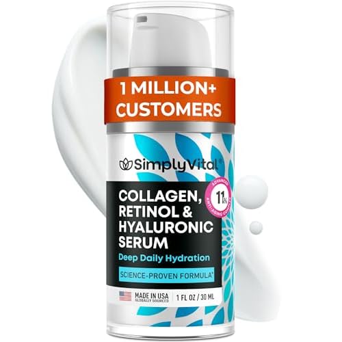 SimplyVital Collagen, Retinol & Hyaluronic Acid Serum - Anti-Aging Moisturizer for Face, Neck & D?collet? - Made in USA, Deep Moisturizing Skin Care Complex - Hydrating Facial Serum for Women, 1 fl.oz