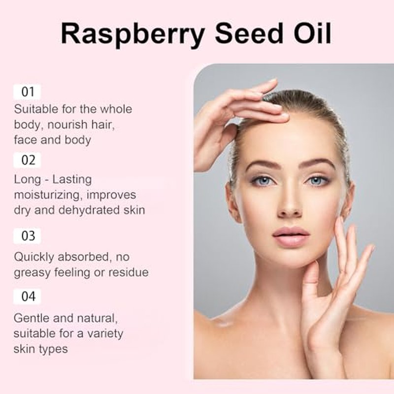 Organic Raspberry Seed Oil for Face, Skin, Hair, Body, Antioxidant, Enhances Barrier, Deep Moisturizing, Cold Pressed Lightweight Raspberry Seed Facial Oil for Women all Skin Type