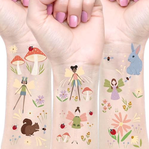 Cheerland 108pcs Fairy Tattoos Temporary for Fairy Party Decorations Woodland Party Favors Enchanted Forest Garden First Birthday Decorations Tatoo Sticker Party Supplies