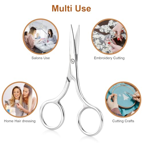 Sharp-Pointed Small Scissors Set for Eyebrow & Facial Grooming - 2 Pack, 3.5 Inch Stainless Steel Precision Trimmers