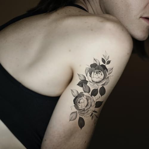 Peony Rose Temporary Tattoos - 10 Sheets Waterproof Floral Fake Tattoos