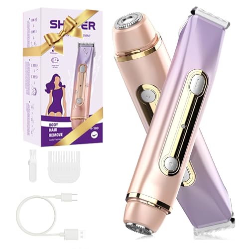 RUIM Bikini Trimmer for Women, 2-in-1 Electric Razor & Pubic Hair Remover - Painless for Sensitive Skin, IPX6 Waterproof, Cordless & USB Rechargeable for Travel, Gift for Her (Purple)