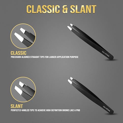 4-in-1 Tweezers Set? Precision Stainless Steel Slant, Pointed & Angled Tweezers for Eyebrow Shaping, Facial Hair & Ingrown Hair Removal ?for Women & Men