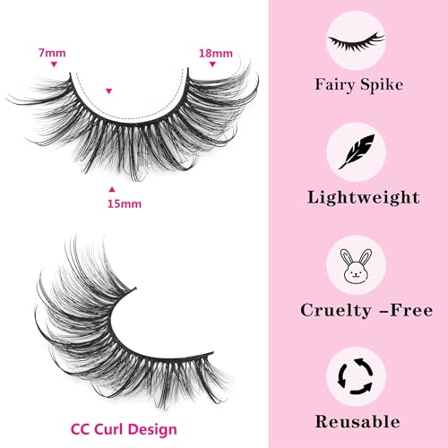 Geeneiya Fairy Wispy Mink Lashes 18mm Long Fluffy Cat Eye False Eyelashes Multipack
