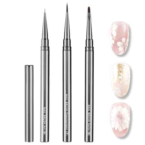 3Pcs Nail Art Brushes Set for Flower Petal Butterfly Drawing, 3D Gel Acrylic Nail Brush, Fine Liner Nails Design Tool, Professional Watercolor Painting Pen for Manicure DIY Salon