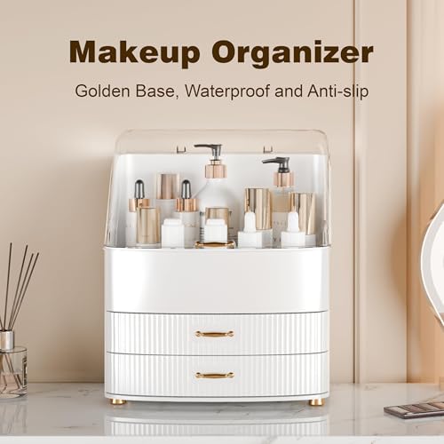 Makeup Organizer with Drawers & Transparent Lid | White