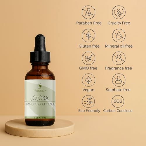 Jojoba Oil - Pure, Cold Pressed, Unrefined, Virgin Hydrating & Moisturizing Carrier Oil for Skin, Hair, Face, Facial Care, Body, Massage, Ear, Beard, Makeup Remover - 4 oz Glass & Dropper - OPO