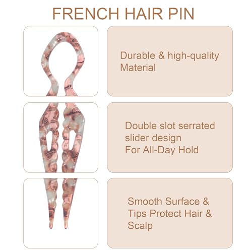 Lourny French Hair Pins for Women 4.1 Inch - 3 Pack Serrated Anti-Slip