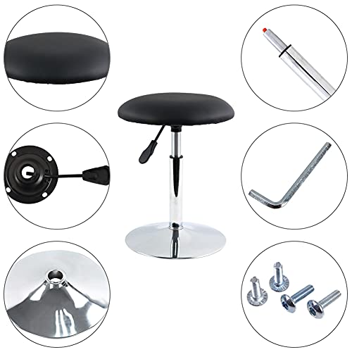 FURWOO Short Round Spa Stool - Height Adjustable Vanity Stool Swivel Bench for Bedroom & Living Room - Black