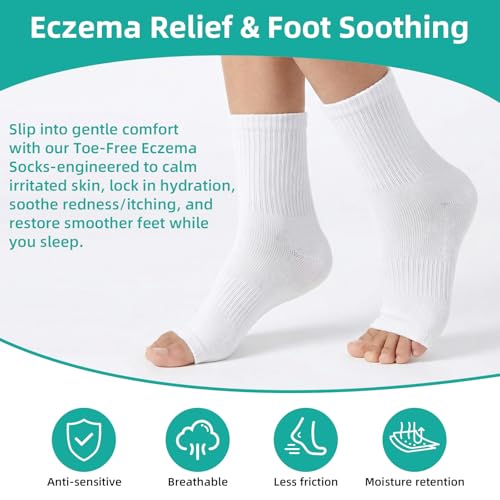 Shyyween Cotton Open-Toe Eczema Socks for Moisturizing Foot Therapy, 4-Pack