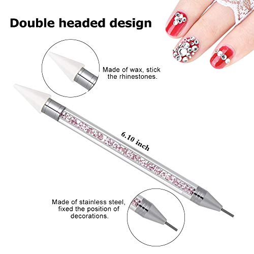 Dual-Ended Nail Rhinestone Picker & Dotting Tool with 2 Replaceable Wax Tips