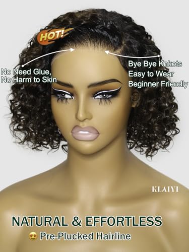 KLAIYI Ombre Brown Curly Bob Wig - Glueless Lace Front 12-Inch