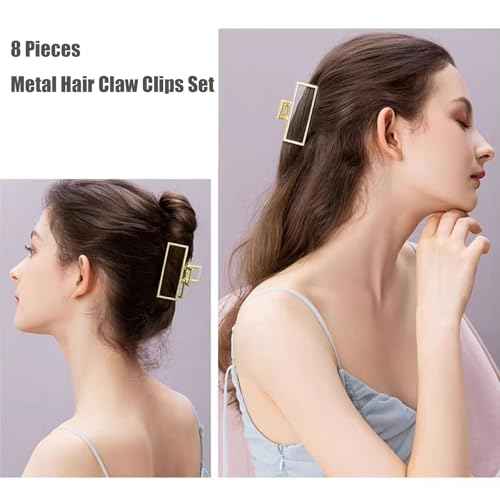 8 Pieces Metal Hair Claw Clips Set, Includes 3 Inches Large Size Hair Catch Barrette Jaw Clamp and 1.6 Inches Small Half Bun Hairpins for Women, Hair Accessories