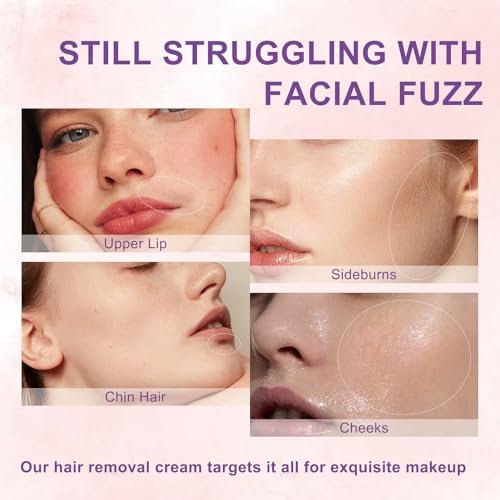 Facial Hair Removal Cream Kit for Women - Painless Depilatory Cream for Sensitive Skin on Upper Lip & Chin, with Soothing Cream & Spatula, At Home Hair Remover Set, 2.37 fl.oz
